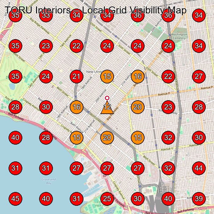 TORU Interiors GeoGrid visibility map for Landscape Designer in Brooklyn